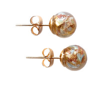 Earrings with blue pastel, aventurine and gold Murano glass sphere studs on 24ct gold plated posts
