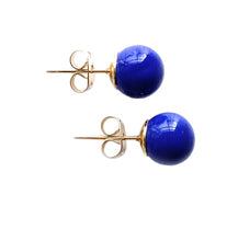 Earrings with royal blue pastel Murano glass sphere studs on 24ct gold plated posts