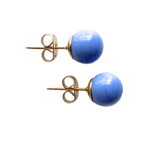 Earrings with periwinkle (blue) pastel Murano glass sphere studs on 24ct gold plated posts