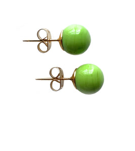 Earrings with green pastel Murano glass sphere studs on 24ct gold plated posts