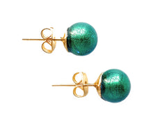 Earrings with sea green (jade, teal) Murano glass sphere studs on 24ct gold plated posts
