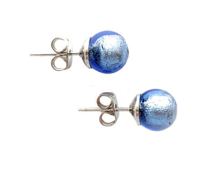 Earrings with cornflower blue Murano glass sphere studs on surgical steel posts