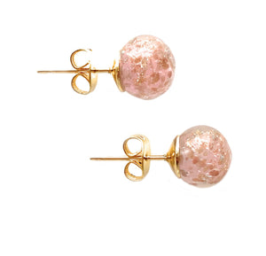 Earrings with pink opal aventurine Murano glass sphere studs on gold plated posts