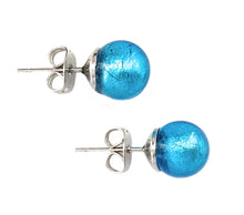 Earrings with turquoise (blue) Murano glass sphere (round) studs on surgical steel posts