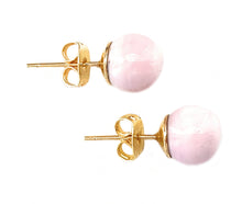 Earrings with light (pale) pink pastel Murano glass sphere studs on 24ct gold plated posts