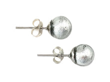 Earrings with light (pale) grey and white gold Murano glass sphere studs on surgical steel posts