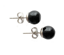 Earrings with black pastel Murano glass sphere studs on 24ct gold plated or surgical steel posts