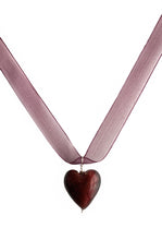 Necklace with dark amethyst (purple) Murano glass medium heart pendant on ribbon