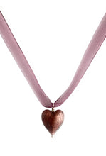 Necklace with light amethyst (purple) Murano glass medium heart pendant on ribbon