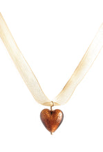 Necklace with brown topaz (amber) Murano glass medium heart pendant on ribbon