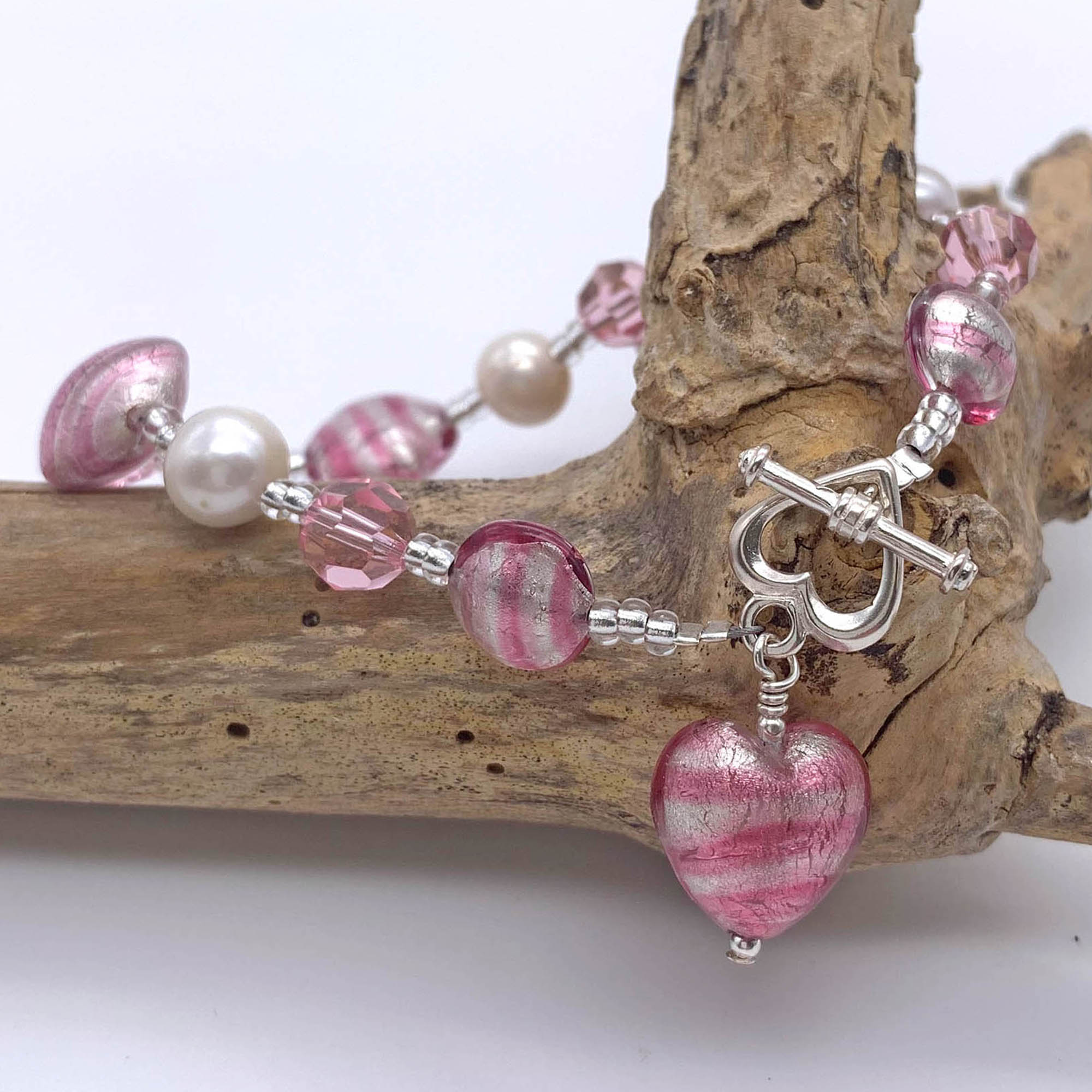 Pink Muranno Charm Bracelet with Crystals from Swarovski