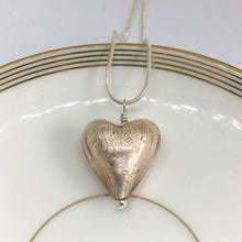 Necklace with champagne (peach, pink) Murano glass medium heart pendant on chain