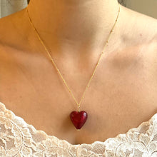 Necklace with red Murano glass medium heart pendant on gold chain