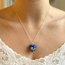 Necklace with byzantine periwinkle Murano glass medium heart pendant on silver chain