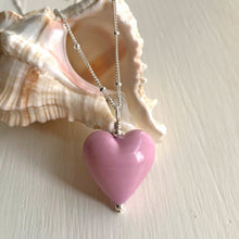 Necklace with pink pastel Murano glass medium heart pendant on silver chain