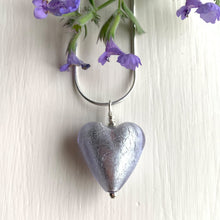 Necklace with lilac (purple) Murano glass medium heart pendant on silver chain