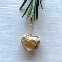 Necklace with byzantine ivory (white, cream) Murano glass medium heart pendant on gold satellite chain