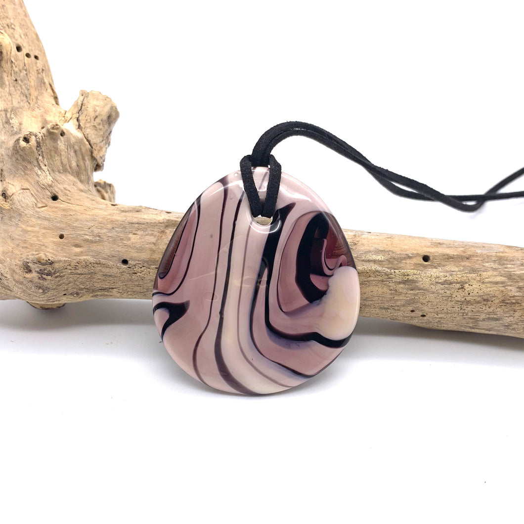 Necklace with amethyst (lilac, purple) pastel Murano glass near circular large flat pendant