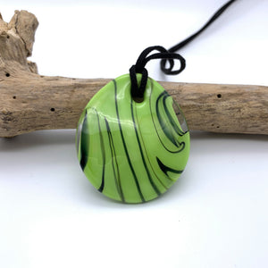 Necklace with light green pastel Murano glass near circular large flat pendant