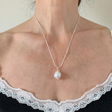 Necklace in Sterling Silver with large cultured freshwater white 'Kasumi' pearl pendant