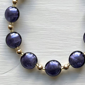 Necklace with purple velvet Murano glass small lentil beads on gold