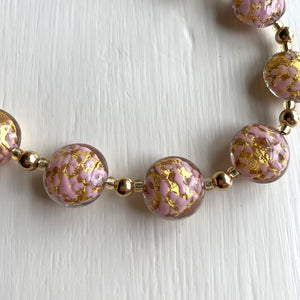 Necklace with pink pastel dust aventurine dust gold Murano glass small lentil beads on gold
