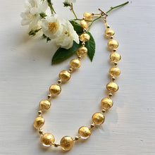 Necklace with light (pale) gold Murano glass small lentil beads on gold