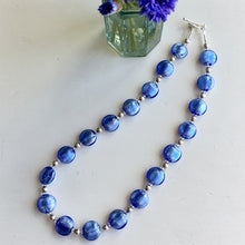 Necklace with cornflower blue Murano glass small lentil beads on silver