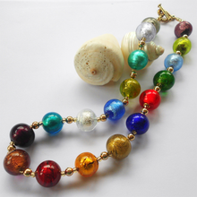 Necklace with multicolours Murano glass small sphere beads on gold