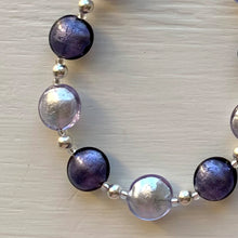 Necklace with lilac and purple velvet Murano glass small lentil beads on gold