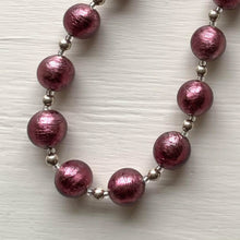 Necklace with amethyst (purple) Murano glass small sphere beads on silver
