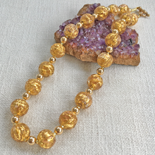 Necklace with gold and aventurine Murano glass sphere beads on gold beads and clasp