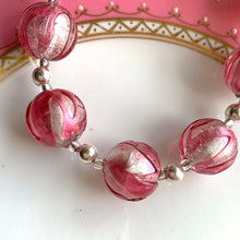 Necklace with rose pink and white gold Murano glass small sphere beads on silver