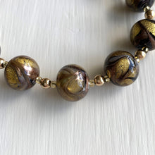 Necklace with byzantine grey and gold Murano glass sphere beads on gold