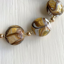 Necklace with byzantine ivory (white) and gold Murano glass medium lentil beads on gold