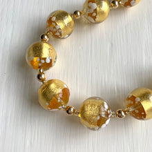 Necklace with clear crystal, gold and white spots Murano glass sphere beads on gold