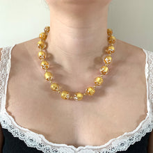 Necklace with clear crystal, gold and white spots Murano glass sphere beads on gold