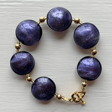 Bracelet with purple velvet Murano glass medium lentil beads on gold
